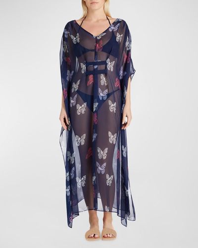 VALIMARE Florence Sheer Butterfly Caftan Coverup - Blue