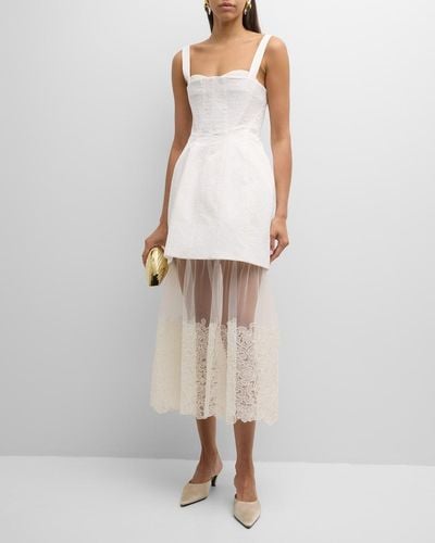 Jonathan Simkhai Callan Jacquard Lace Sleeveless Bustier Midi Dress - White