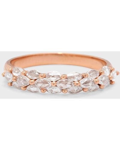 64 Facets 18k Rose Gold Marquise Diamond Half Eternity Band Ring, Size 6.75 - White