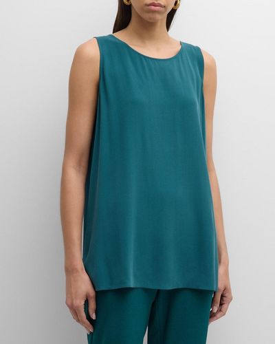 Eileen Fisher Scoop-Neck Georgette Crepe Tunic - Blue