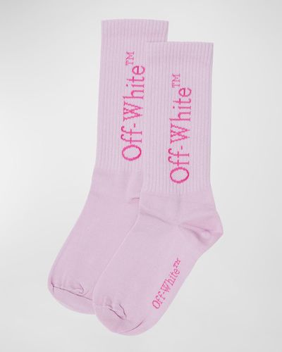 Off-White c/o Virgil Abloh Girl's Big Logo Bksh Mid-calf Socks - Pink