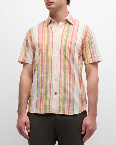 Original Madras Trading Co. Lax Striped Short-Sleeve Button-Front Shirt - Natural