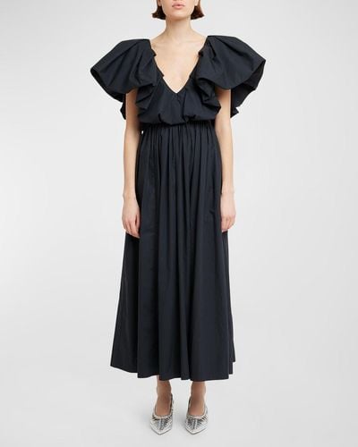 Ulla Johnson Francesca Ruffled Cotton Poplin Midi Dress - Black