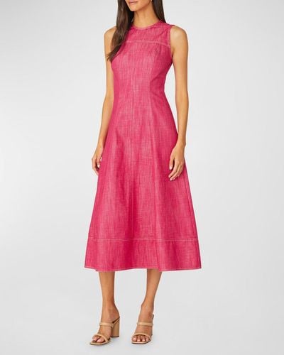 Shoshanna Cora Sleeveless A-Line Cotton Midi Dress - Pink