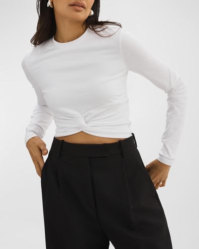 Lamarque Ksenia Twisted-front Long-sleeve Crop Top - White