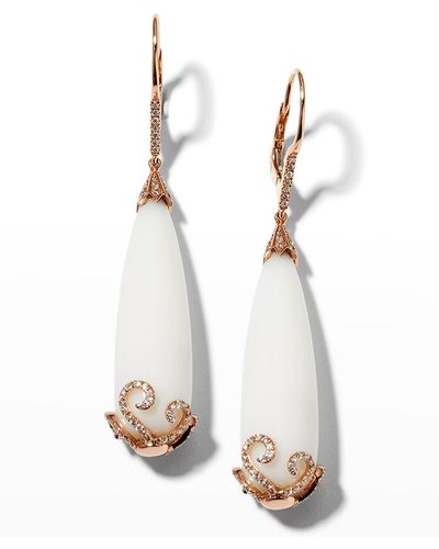Alexander Laut Rose Gold White Onyx And Diamond Cap Teardrop Earrings