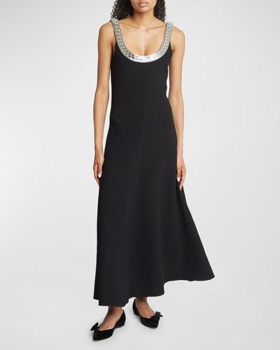 Chloé Textured Wool Backless Gown With Crystal Detail - Black