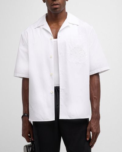 Versace Poplin Holiday-Print Camp Shirt - White