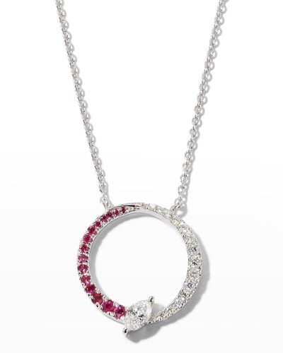 Frederic Sage 18k White Gold Marquise Half Ruby And Half White Diamond Halo Pendant Necklace - Metallic