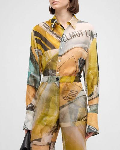Helmut Lang Printed Button-Front Sheer Shirt - Multicolor