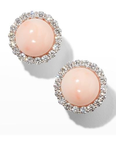 Assael White Gold Cabochon Coral Diamond-halo Clip Earrings - Natural