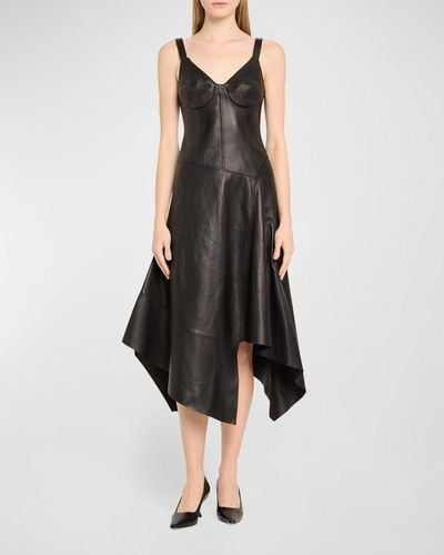 Jason Wu Leather Midi Dress With Asymmetric Skirt - Black