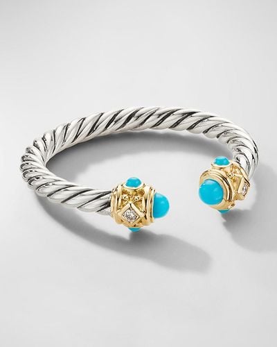 David Yurman Renaissance Color Ring With Turquoise, 14k Yellow Gold And Diamonds, 23mm - Metallic