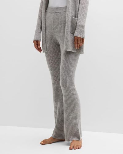 Neiman Marcus Cashmere Ribbed Straight-Leg Lounge Pants - Gray