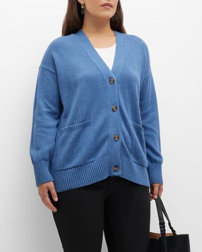 Minnie Rose Plus Plus Size Button-down Cashmere-blend Cardigan - Blue