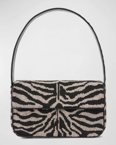 STAUD Tommy Two-Tone Beaded Shoulder Bag - Gray