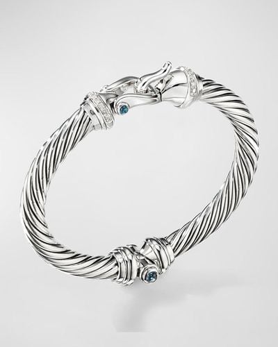David Yurman 7mm Cable Buckle Bracelet W/ Diamonds & Topaz - Metallic