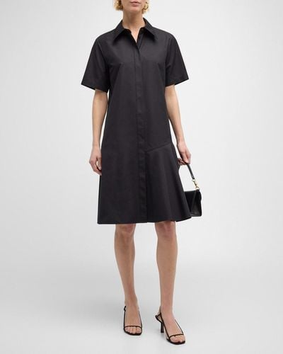 Lafayette 148 New York Flounce Cotton Poplin Midi Shirtdress - Black