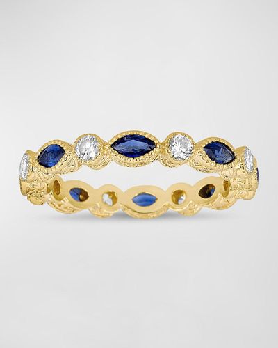 Tanya Farah Modern Etruscan Blue Sapphire Ring With Diamonds - Metallic