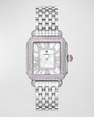 Michele Deco Madison Pink Sapphire Watch - White