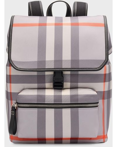 Burberry Kid's Dewey Archival Check-print Backpack - Gray