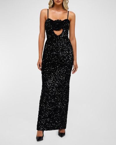 HELSI Lyla Cutout Embellished Sequin Column Gown - Black