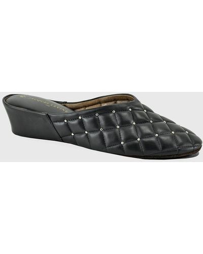 Jacques Levine Quilted Leather Studded Slippers - Black