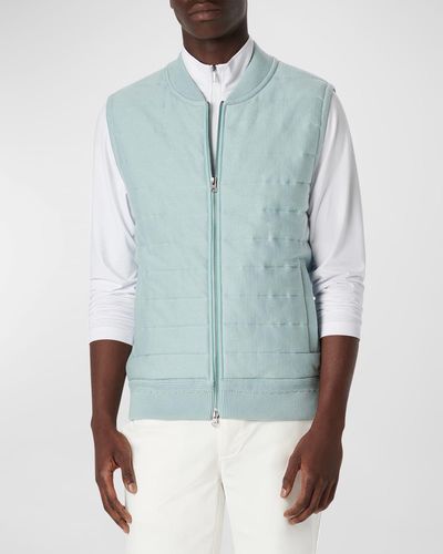 Bugatchi Cotton Full-Zip Sweater Vest - Blue