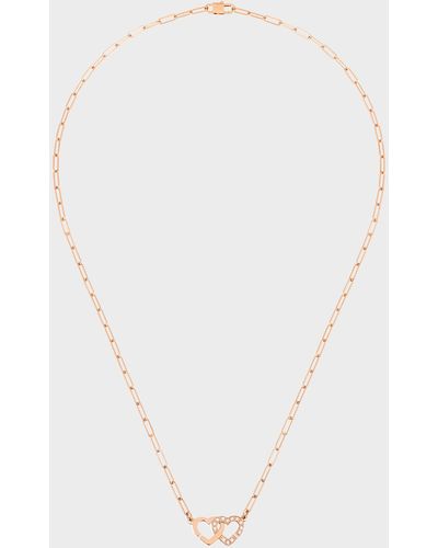 Dinh Van Rose Gold R9 Double Coeurs Heart Chain Necklace - White
