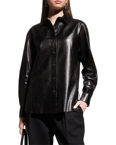 Lafayette 148 New York Leather Shirt Jacket - Black