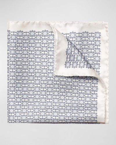 Eton Geometric-Print Silk Pocket Square - Gray