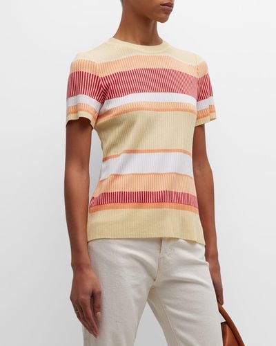 Misook Striped Short-Sleeve Ribbed Tunic - Multicolor
