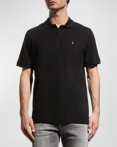 Jared Lang Lightning Bolt Pima Cotton Knit Piqué Polo Shirt - Black