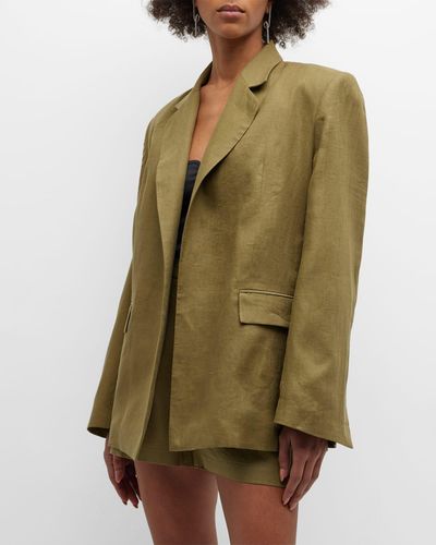 In the mood for love Lycia Linen Open-Front Jacket - Green