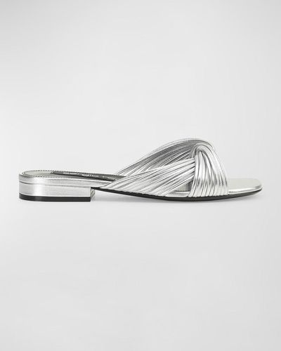 Sergio Rossi Metallic Strappy Twist Slide Sandals - White