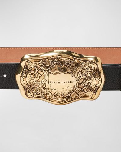 Ralph Lauren Collection Rl Western Pebbled Leather Belt - Natural