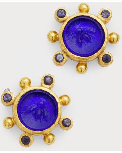 Elizabeth Locke 19k Tiny Bee And Moonstone Earrings - Purple