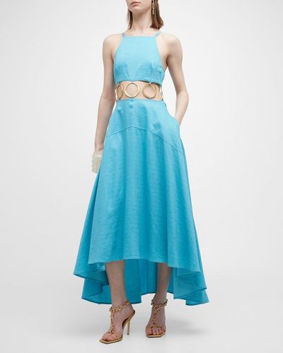 Cult Gaia Rory Cutout Linen Midi Dress - Blue