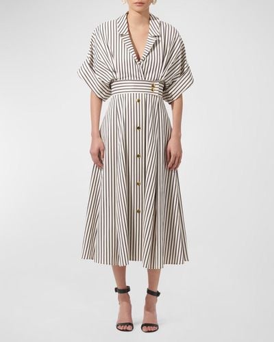Carolina Herrera Striped Belted Shirtdress With-Tone Buttons - Multicolor