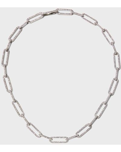A Link White Gold Pave Diamond Paperclip Link Necklace, 16"l - Natural