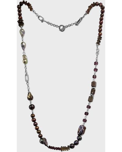 Stephen Dweck Multihued Pearl, Garnet, Moonstone And Smoky Quartz Necklace In Sterling Silver - Multicolor