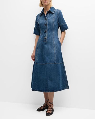 Co. Half-Placket Short-Sleeve Denim Mini Shirtdress - Blue