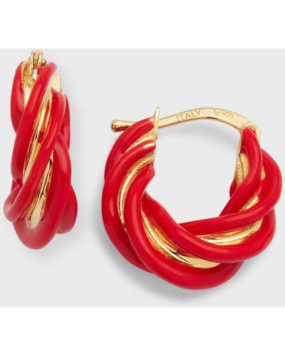 Bottega Veneta Pillar Twisted Hoop Earrings - Red