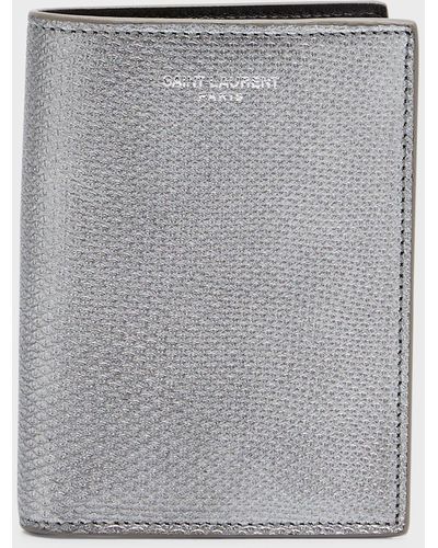 Saint Laurent Metallic Leather Bifold Wallet - Gray