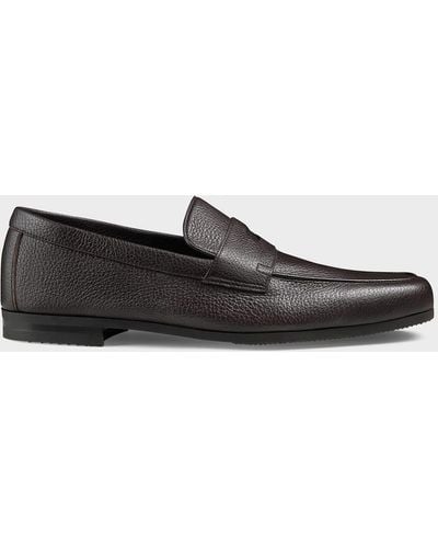 John Lobb Thorne Soft Textured Leather Penny Loafers - Black