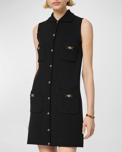 Versace Button-Front Knit Medusa Mini Dress - Black