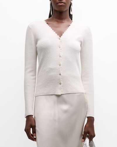 Vince Crochet-Trim Ribbed Knit Cardigan Sweater - White