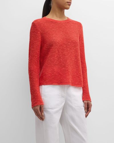 Eileen Fisher Slubby Crewneck Linen-Cotton Sweater - Red