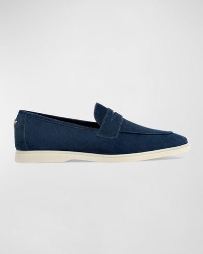 Bougeotte Drake Suede Casual Penny Loafers - Blue