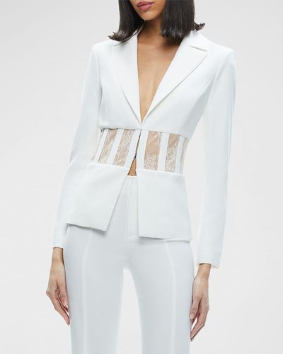 Alice + Olivia Alexia Fitted Sheer Lace Corset Blazer - White